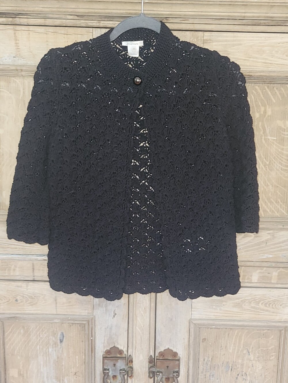 Max Mara Vintage Y2k 100% Cotton Crochet Open-Front Cardigan Jacket Black Size M